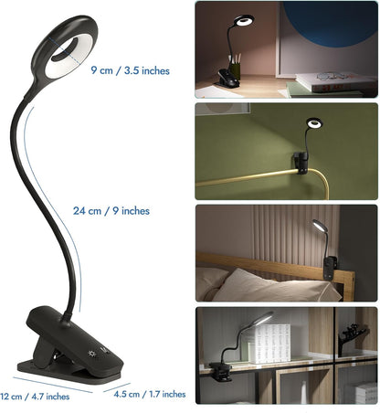 CUHIOY Rechargeable Clip on Reading Light for Bed, Battery Desk Lamp, 5 Color 5 Brightness & Touch Control Headboard Lamp, Large Clamp Lamp with Flexible Neck, Eye Protect LED Bedside Light, Pink