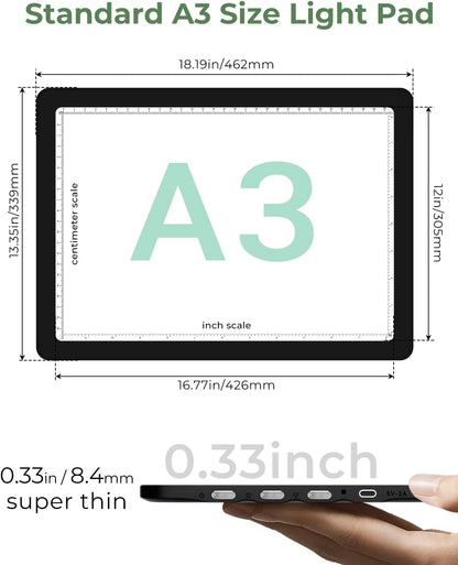 Rechargeable A4 Light Box for Tracing,Bawaslom LED Light Pad with Adjustable Stand and Strong Magnets,Ultra-Thin & Bright Tracing Board for Diamond Art,Sketching,Vinyl Weeding,Architectural Design
