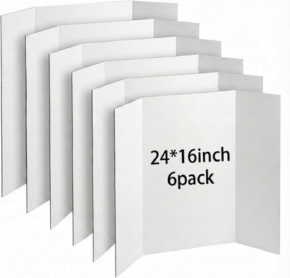 Trifold Poster Board, 24" x 16", 6-Pack, White Corrugated Project Boards for Science Fairs, School Projects, Event Displays, Business Presentations, Easy to Fold & Reusable