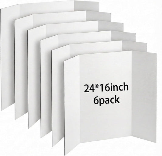 Trifold Poster Board, 24" x 16", 6-Pack, White Corrugated Project Boards for Science Fairs, School Projects, Event Displays, Business Presentations, Easy to Fold & Reusable