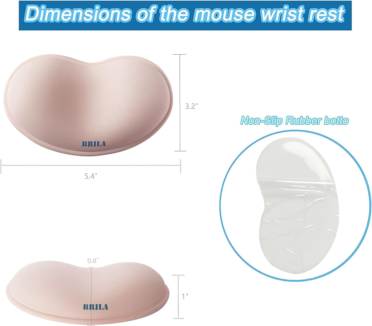 BRILA Ergonomic Silicone Mouse Wrist Rest, Cooling Silica Gel PU Leather Mouse Wrist Support Pad for Office Work and Laptop Computer Gaming