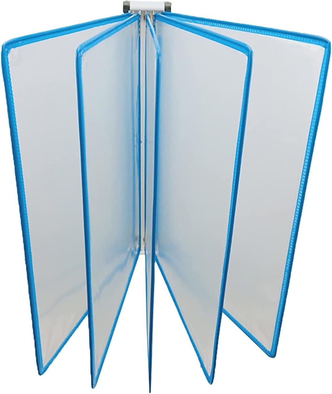 Wall Mount Reference Organizer - Catalog Display Rack, 5 Double-Sided Panels Wall-Mounted File Holder, A4 Folder Poster Flip Book Display, PVC+Metal Transparent Page Disp(Blue)