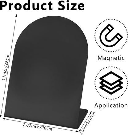 2 PCS Magnetic Bulletin Boards with Easel Stand, 11x8in Tabletop Metal Board with Anti-Tipping Bent Design and 4 Magnets, Memo Picture Display Board for Office, Kitchen, School, Home (Black)