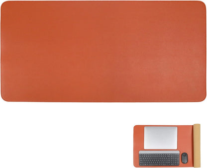 Double-Sided Keyboard Mouse Pad, 31.5"x15.7" PU Leather and Cork Desk Mat Large Overlocked-Edge Desk Pad with Matching Thread, Black