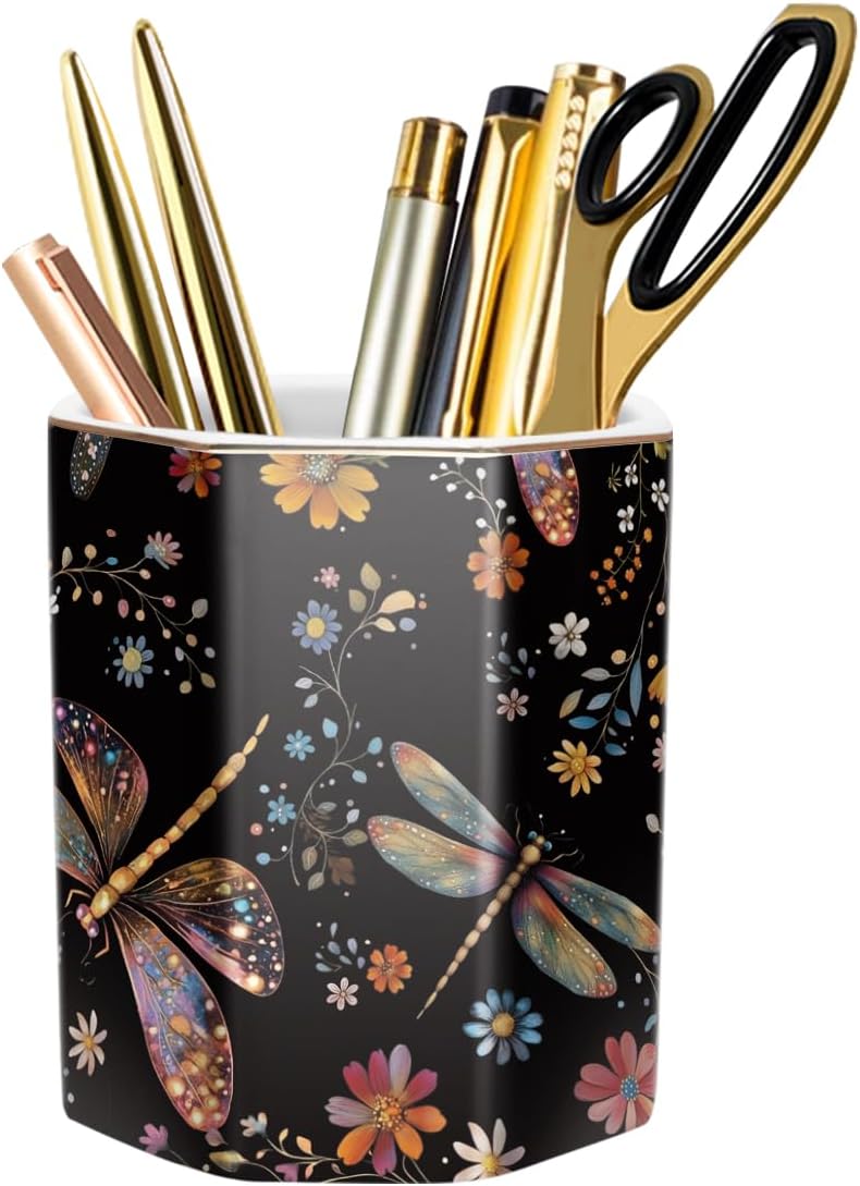 Pen Holder, Pencil Holder for Desk, Marble Desk Organizer Cute, Durable Ceramic Pencil Cup, Decorative Makeup Brush Holder Cup, Stationery Holder for Office, Home, Gray Marble
