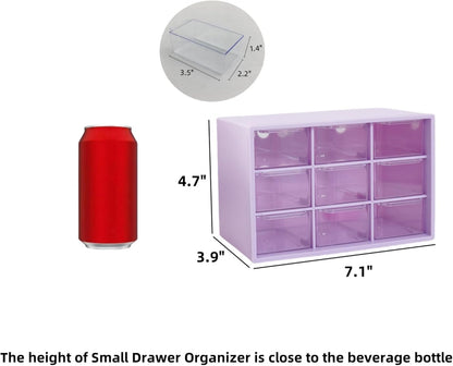 Feadily 2PCS Small Drawer Organizer for Desk, Desktop Drawer Organizer with 9 Clear Drawers, Plastic Desktop Storage Drawers 7.1 Inch x 3 .9 Inch x 4.7 Inch, White