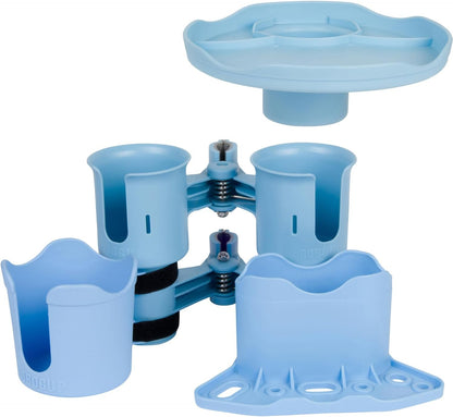 ROBOCUP, (White), Patented Clamp On Boat Cup Holder |Multifunction Dual Drink Caddy for Fishing Poles, Tools, Net, Gaff |Portable Storage for Boating, Beach, Umbrellas, Golf Carts, Strollers