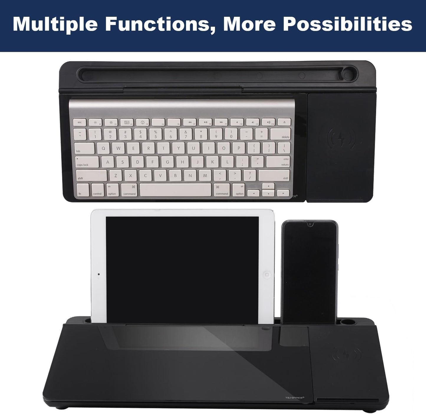 TSJ OFFICE Small Desktop Whiteboard -Glass Dry Erase Board Computer Keyboard Stand White Board Surface Pad with Drawer, Desk Organizers with Accessories for Office, Home, School Supplies - White