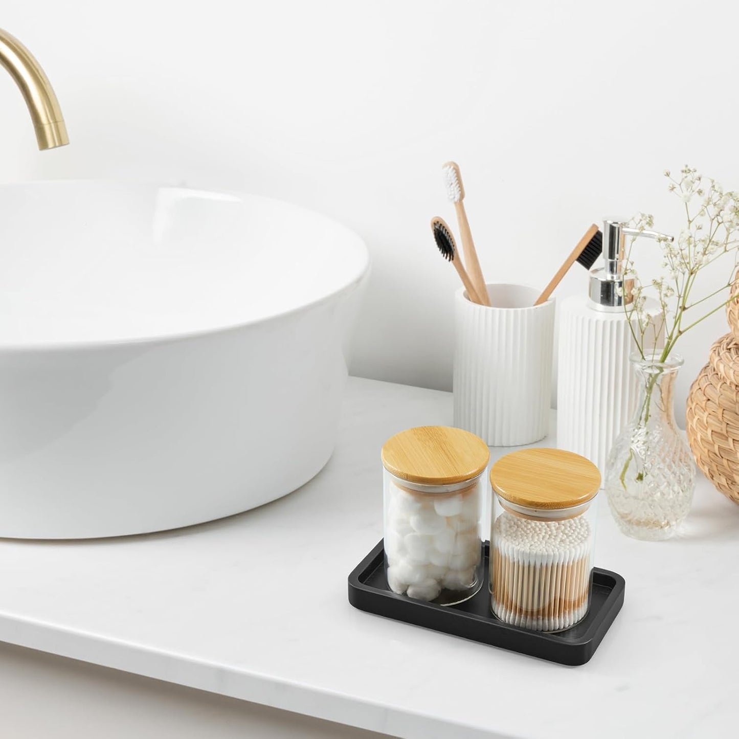 ALELION 8" Acacia Wood Bathroom Vanity Tray for Counter - Dresser Top Tray for Perfume Jewelry Candle Key Catchall - Small Kitchen Countertop Organizer for Soap Dispenser and Sponge Holder