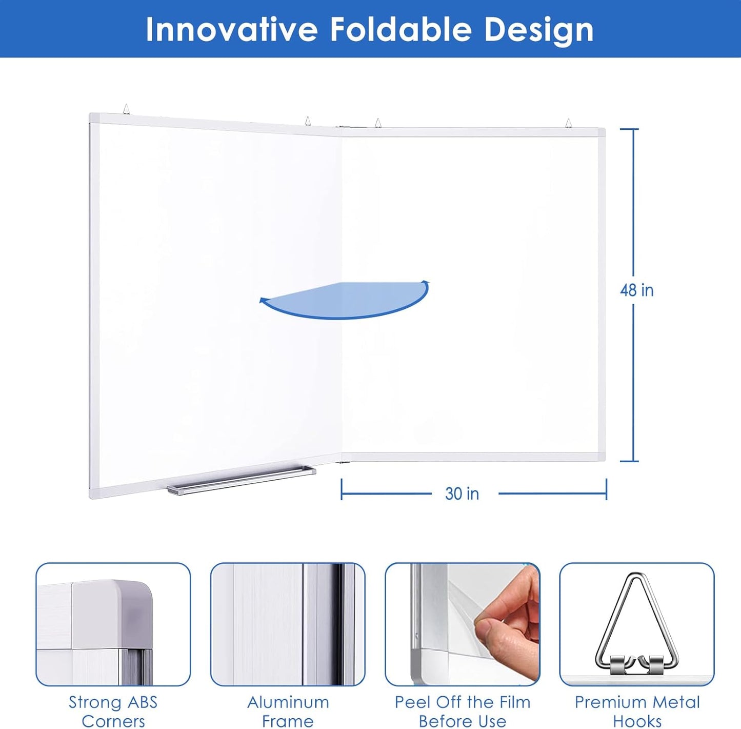 Magnetic White Board Dry Erase Board for Wall，72" x 40" Wall-Mounted Aluminum Frame Marker Board, Foldable Portable Whiteboard with a Long Pen Tray for School, Classroom, Office & Home
