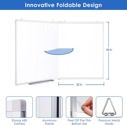 Magnetic White Board Dry Erase Board for Wall，72" x 40" Wall-Mounted Aluminum Frame Marker Board, Foldable Portable Whiteboard with a Long Pen Tray for School, Classroom, Office & Home