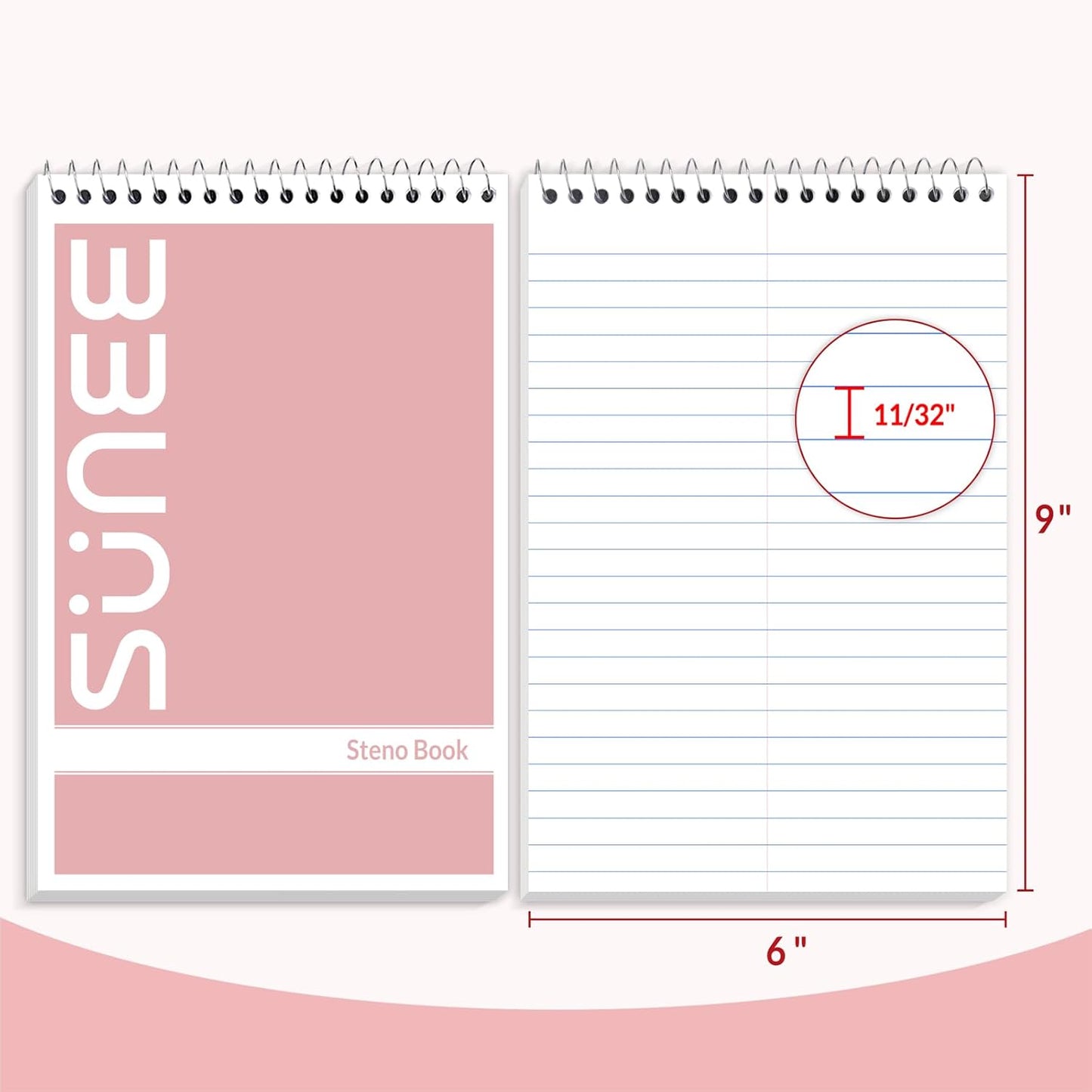 SUNEE 2 Pack Steno Pads 6x9, Gregg Rule, 60 Sheets, Spiral Notebook 6x9, White Paper, Take Notes with Top Spiral Notebook, for School, University, College, Work, Office, Yellow
