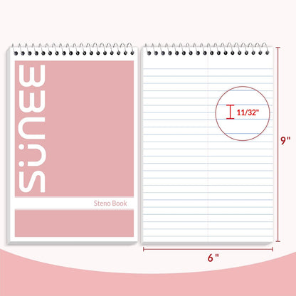 SUNEE 2 Pack Steno Pads 6x9, Gregg Rule, 60 Sheets, Spiral Notebook 6x9, White Paper, Take Notes with Top Spiral Notebook, for School, University, College, Work, Office, Yellow