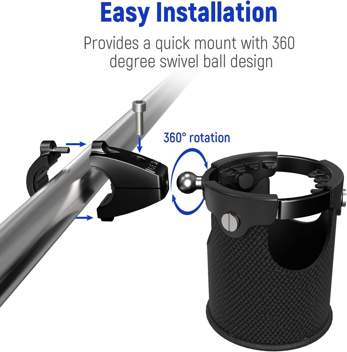 LEXIN C4 Extra Large Motorcycle Cup Holder for Harley Davidson, Max 32oz Drink Holder with 360° Ball Swivel, Aluminum Clamp for 7/8"-1 1/4" Handlebar/Bumper/Pole Mount, Apply for ATV, UTV, Boat, More