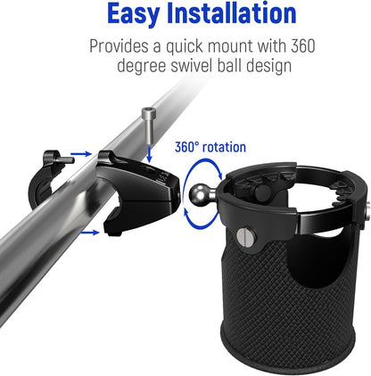 LEXIN C4 Extra Large Motorcycle Cup Holder for Harley Davidson, Max 32oz Drink Holder with 360° Ball Swivel, Aluminum Clamp for 7/8"-1 1/4" Handlebar/Bumper/Pole Mount, Apply for ATV, UTV, Boat, More