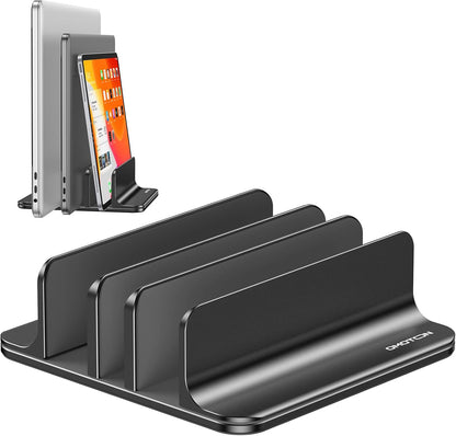 OMOTON Vertical Laptop Stand [Updated Double Version], Desktop Aluminum Mac Book Stand with Adjustable Dock Size, Fits All Mac Book, Surface, Chrome Book and Gaming Laptops (Up to 17.3 inch) (Black)