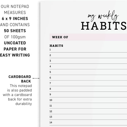 CARDAMONOLY Habit Tracker Notepad in Black and Light Pink- 50 Page Tear Off Planning Pad - 6 x 9 - High Performance Planner - Chore Chart for Adults - Weekly Planner Undated - Self Care Planner