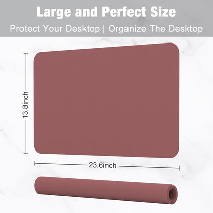 Hsurbtra Desk Pad, 23.6" x 13.8" PU Leather Desk Mat, M Extended Mouse Pad, Waterproof Desktop Blotter Protector, Non-Slip Ultra Thin Small Laptop Keyboard Writing Mat for Office Home, Pink