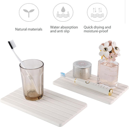 NiuYichee 2 PCS Water Absorbent diatomite Coasters, 8.3" x 4" Water Absorbing Stone Tray for Sink, Stone Drying mat for Kitchen Counter, Stone soap Tray Used for Hand Soaps & toiletries & Plants
