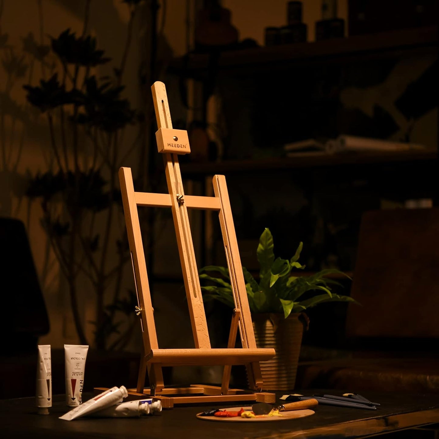 MEEDEN Large Wooden Tabletop H-Frame Easel, 38'' High, Solid Beech Wood Table Easel for Painting Canvas 25'' Max, Studio Desktop Art Easel Stand for Painting & Displaying,for Artists & Beginners
