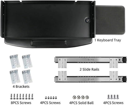 Solid Steel Under Desk Keyboard Tray Slide Out with 360° Rotating Mouse Platform,Keyboard Shelf Sliding,Under Desk Mounted Keyboard Holder,Under Desk Keyboard Drawer 28"Lx11"W