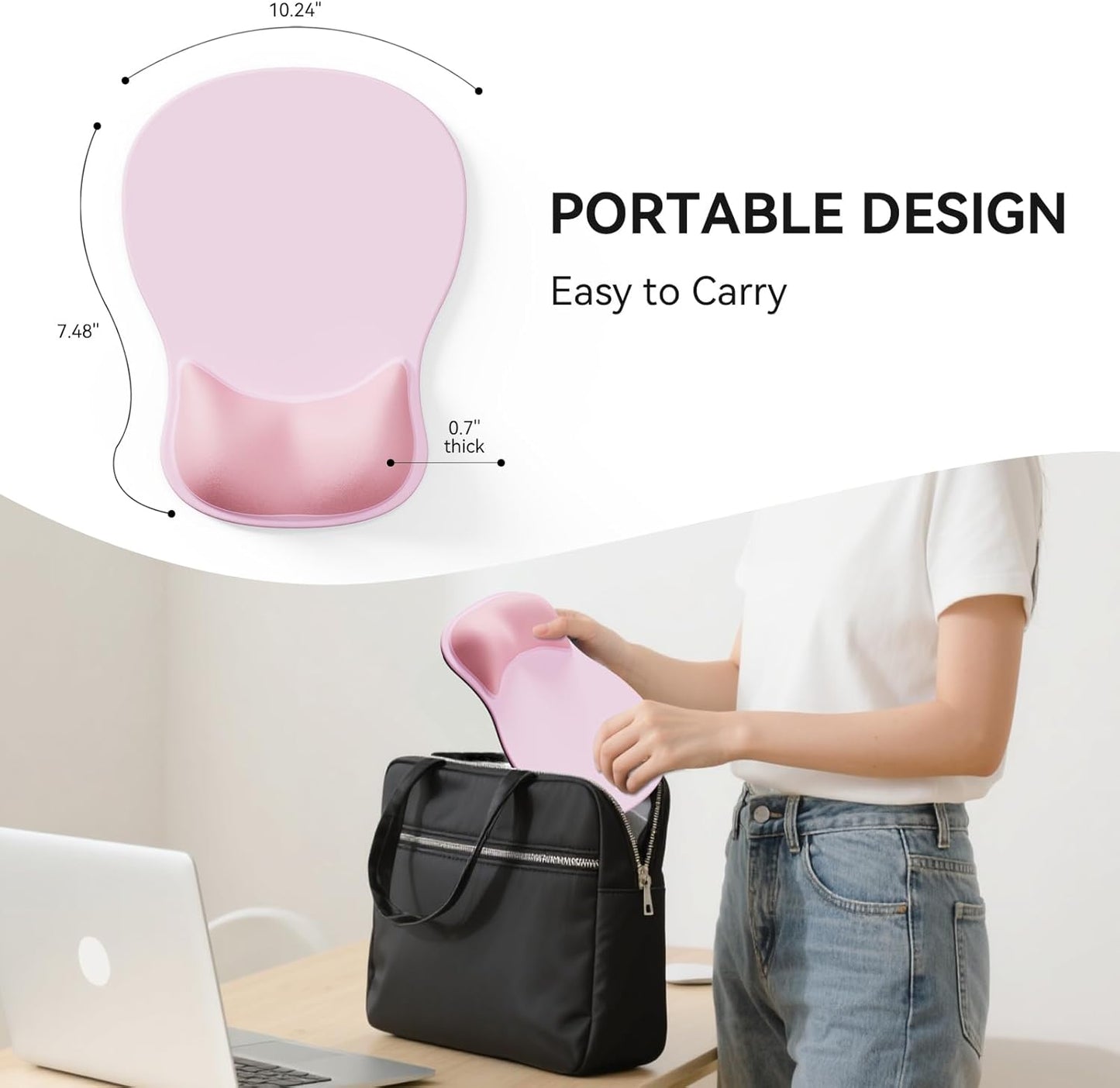 Ergonomic Mouse Pad with Wrist Rest,Cute Gel Mousepad Wrist Support - Small Mini Portable for Travel Mouse Pads for Desk Laptop,Computer,Office & Home Decor (Pink&Light Pink)