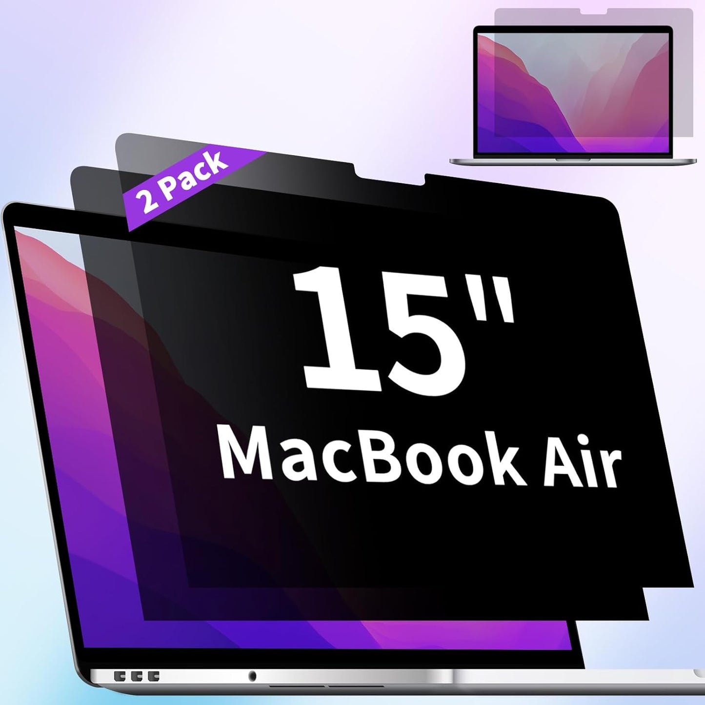 2-Pack Privacy Screen Compatible with MacBook Air 13 Inch (2018, 2019, 2020, 2021, M1), Matte Laptop Privacy Screen Anti Glare Blue Light Filter for Mac 13In