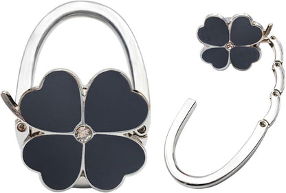 Purse Hook for Table, Clover Design Foldable Purse Holder for Table, Portable Bag Holder - Folding Handbag Hanger | Hangs Almost Anywhere(White)