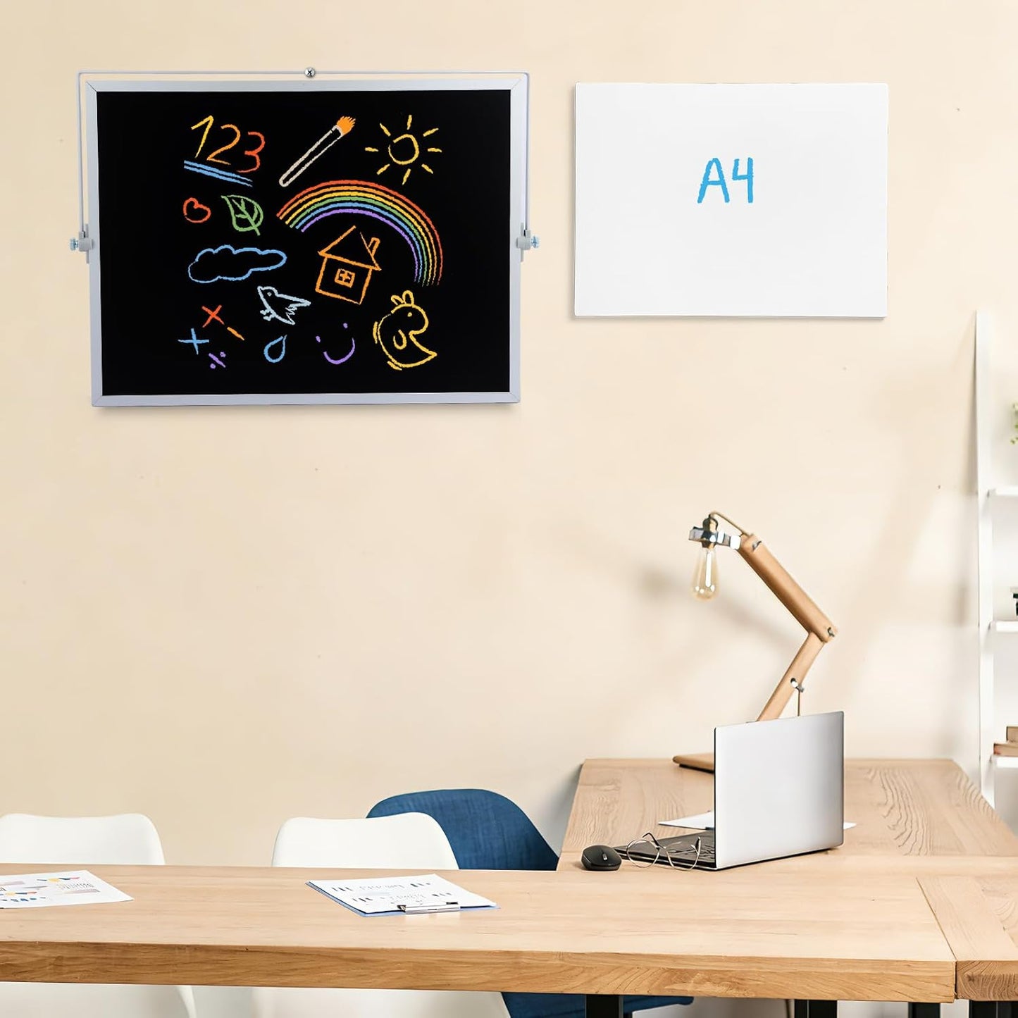 Small Magnetic Chalk Board Easel 10"X10", Double-Sided Tabletop & Wall Hanging Chalkboard with 4 Chalks & Eraser, Desktop Mini Black Board Sign for Office Desk Home Menu and School