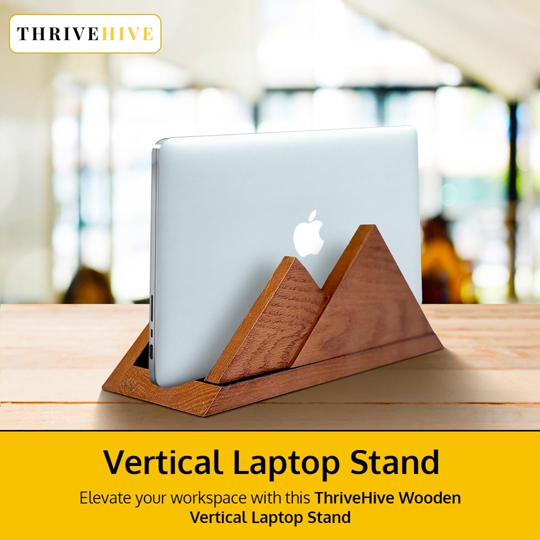 Dual Laptop Holder Vertical Stand 2 Slots Wooden - Dark Brown (Walnut Color) - Vertical Holder for Desk, MacBook Pro & Air, Desktop Organizer Made of Natural Wood, Adjustable Stand for Notebooks