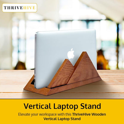 Dual Laptop Holder Vertical Stand 2 Slots Wooden - Dark Brown (Walnut Color) - Vertical Holder for Desk, MacBook Pro & Air, Desktop Organizer Made of Natural Wood, Adjustable Stand for Notebooks