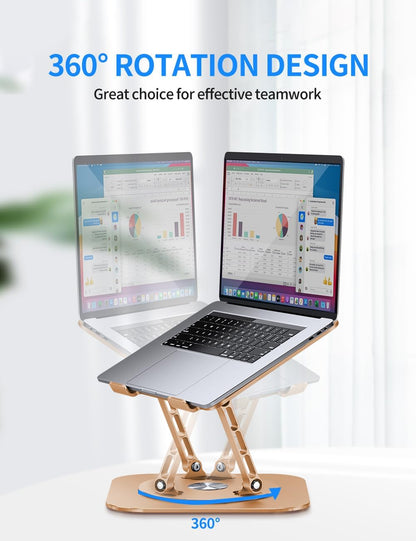 AOEVI Adjustable Computer Stand with 360 Rotating Base, Ergonimic Foldable Laptop Riser for Desk Compatible with MacBook Pro/Air Notebook up to 16 Inches, Silver