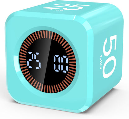 Digital Pomodoro Timer Cube 5/10/25/50min, Visual Productivity Flip Timer for Kids Classroom Desk, Custom Countdown, Silent and Sound Mode for ADHD Study Work Game Kitchen (Pink)