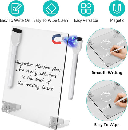 2PCS Clear Acrylic Weekly Dry Erase Board Desktop, 8x6 Small Magnetic Whiteboard with Stand for Table Calendar Memo Board for Fridge, Office, School, Home
