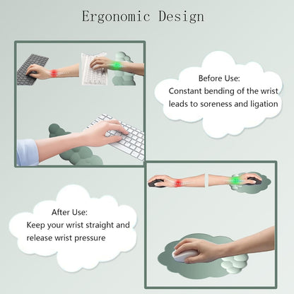 Cloud Keyboard Wrist Rest Dark Green Mouse Pad with Wrist Rest Ergonomic Wrist Pad Memory Foam Non-Slip Wrist Support for Computer Laptop Gaming Home Office Relief Typing Pain Green