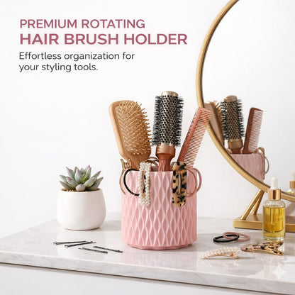 Makeup Brush Holder Organizer, 360° Rotating 5-Slot Make up Brushes Cup for Cosmetic, Lipstick, Hair Brush Holder - Spinning Vanity Countertop Caddy for Bathroom, Dorm & Office, Black