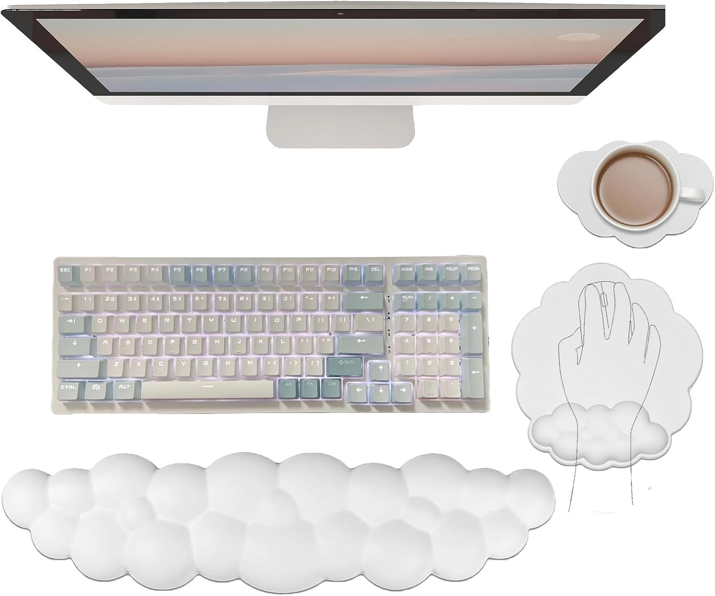 Cloud Keyboard Wrist Rest Dark Green Mouse Pad with Wrist Rest Ergonomic Wrist Pad Memory Foam Non-Slip Wrist Support for Computer Laptop Gaming Home Office Relief Typing Pain Green