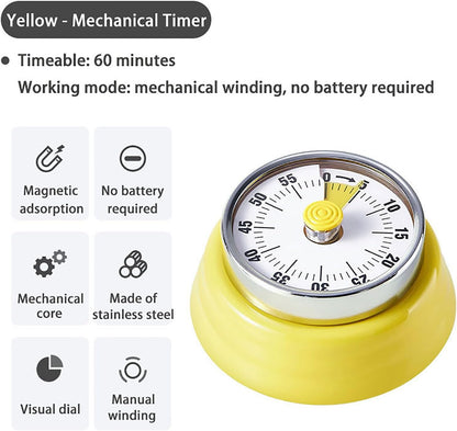 Elegant Stainless Steel Vintage Kitchen Timer with Magnetic Attachment - 60-Minute Countdown & Audible Alarm, Perfect for Cooking, Office Tasks, and Study Sessions (01-red)