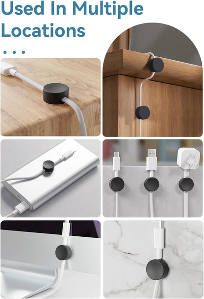 Maveek Magnetic Cord Clips Black, Silicone Cord Organizer Magnet Cable Holder Charging Cable Management Cord Keeper with Adhesive Metal Disc (5 Piece, Large Size)