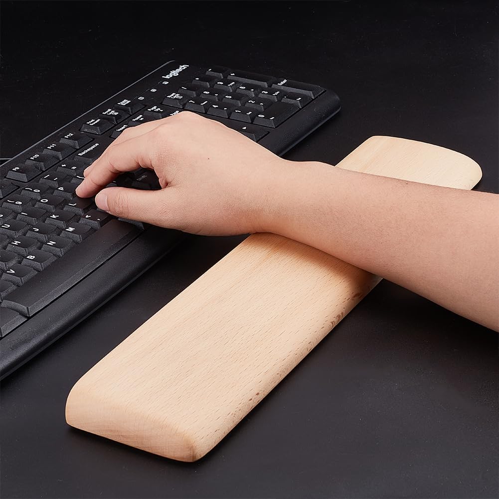 AHANDMAKER Wood Keyboard Wrist Rest 87 Key Wooden Wrist Rest Ergonomic Rest for Computer Keyboard Ergonomic Desk Pad Gaming Office Home Desk Decor, Blanched Almond