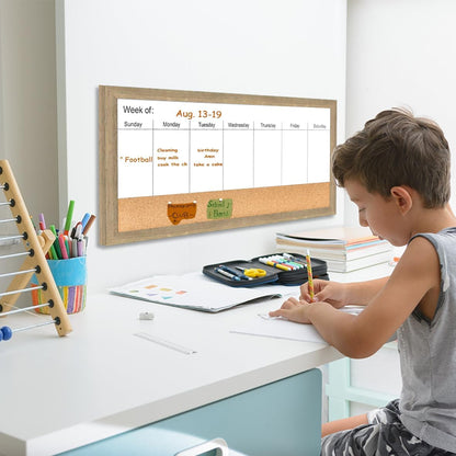 Magnetic Weekly Dry Erase White Board and Cork Board, Black Wood Frame，Magnetic Surface Whiteboard for Home Office and Wall Decor(ZHZL-2040BK)