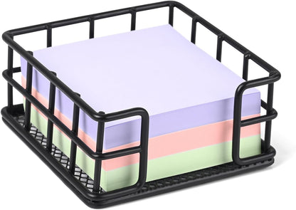 OWLMATE Metal Sticky Note Holder 3.54 x 3.54x1.77 Square Black Dispenser for Desk Office Dorm