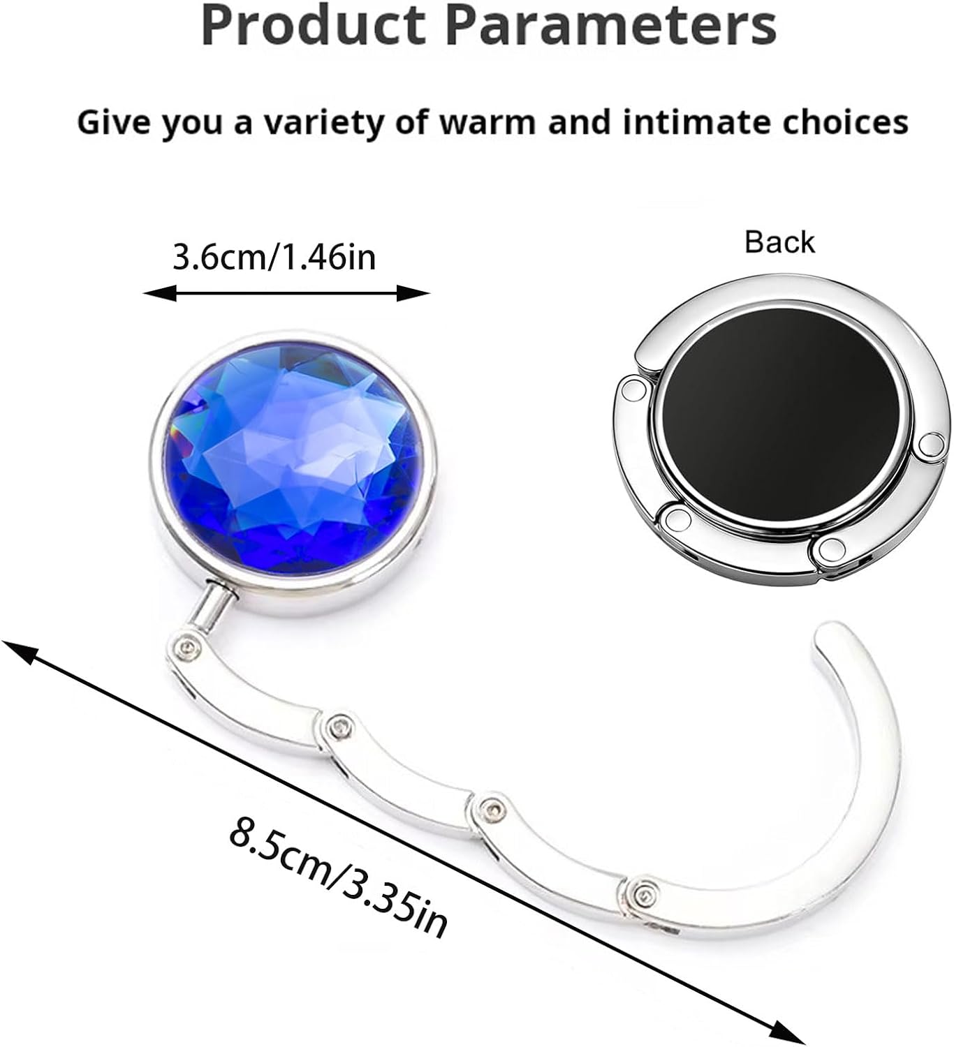 6 PCS Crystal Handbag Hooks for Tables, Portable Folding Purse Hanger, Non-Slip Bag Holder for Restaurant Office Home, Magnetic Closure, Alloy Metal, Easy to Carry