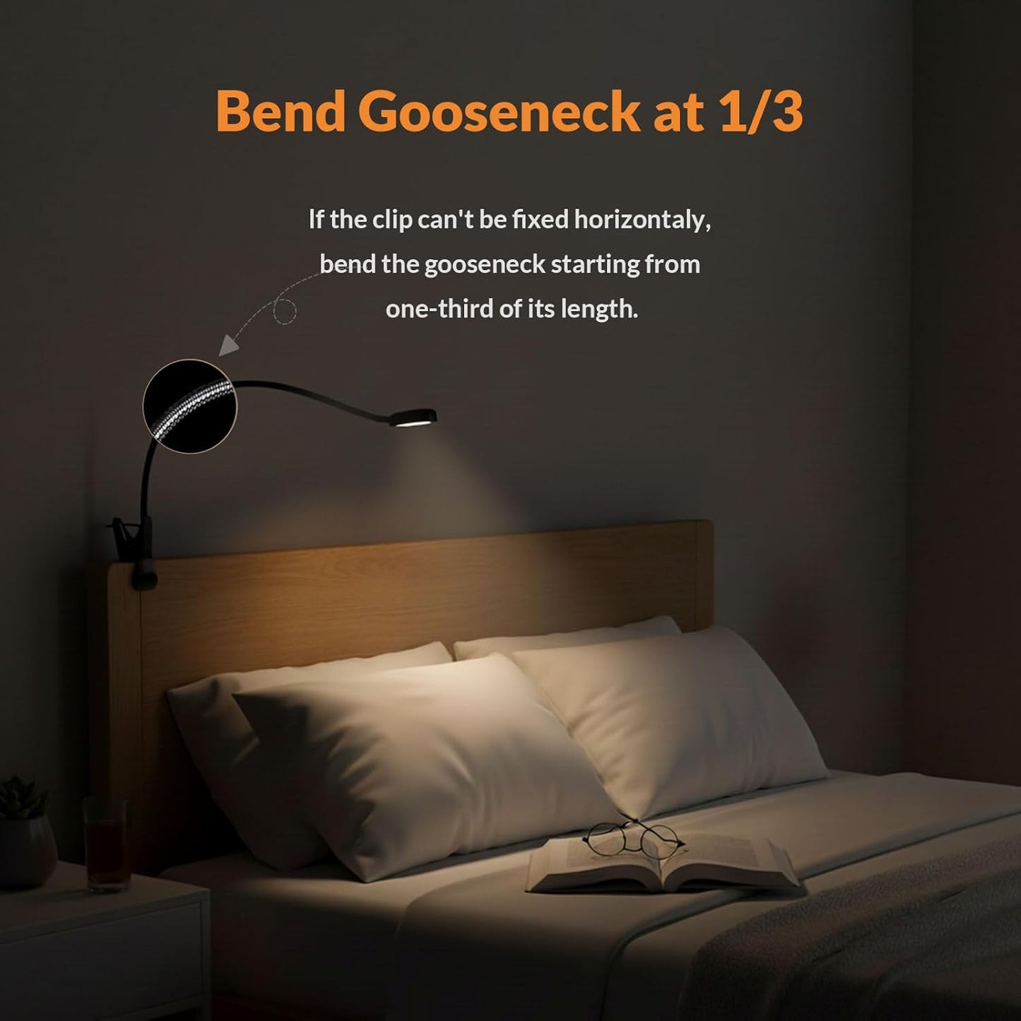 LEPOWER Clip on Light/Reading Lights/Book Light/Desk Lamp Color Changeable/Night Lights Clip on for Desk, Bed Headboard and Computers, Adapter Included (Black) Metal