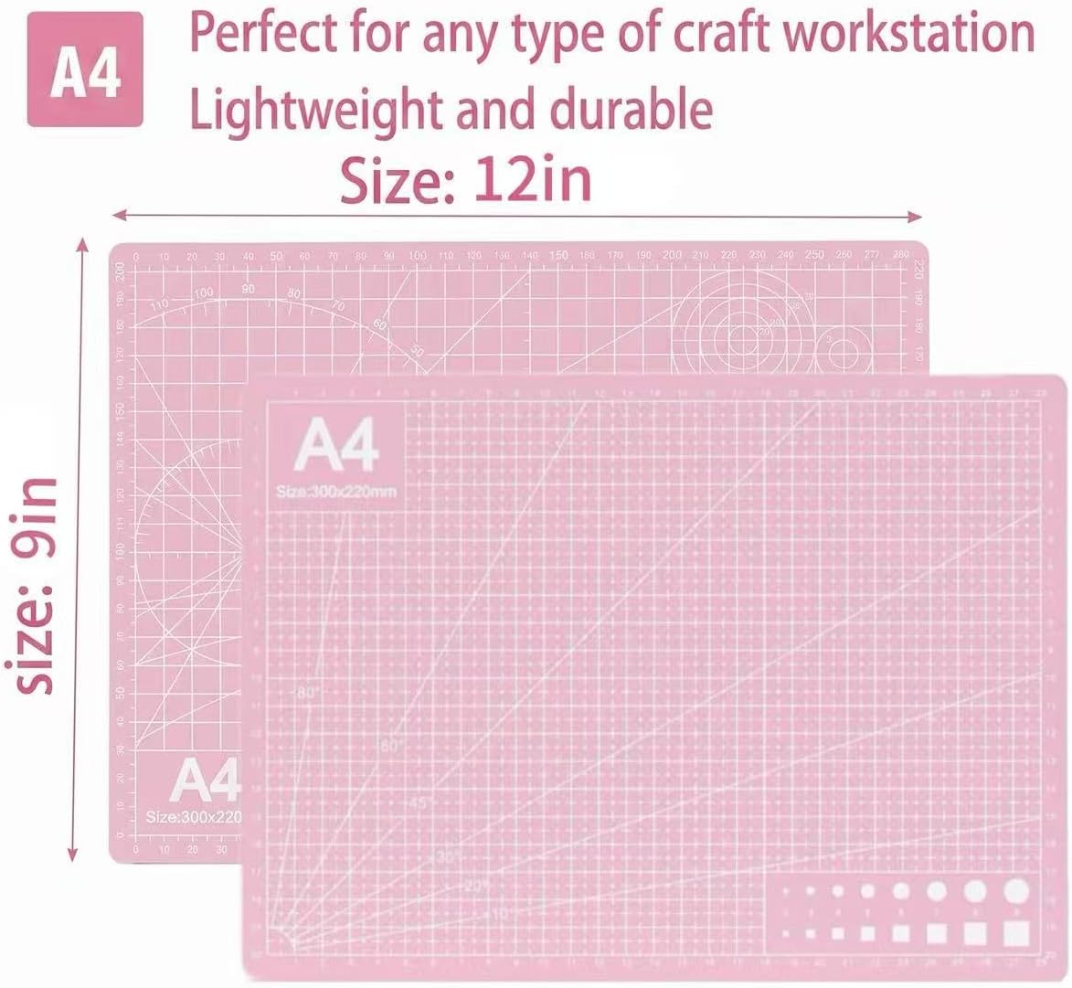 A4 Self-Healing Cutting Mat, Double-Sided Craft Mat with Grid Lines, Precision Rotary Cutting Board for Office Desk, Art Craft, Sewing, Hobby, and DIY Projects - 9x12 Inches
