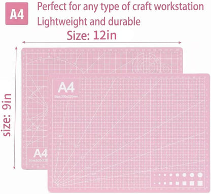 A4 Self-Healing Cutting Mat, Double-Sided Craft Mat with Grid Lines, Precision Rotary Cutting Board for Office Desk, Art Craft, Sewing, Hobby, and DIY Projects - 9x12 Inches