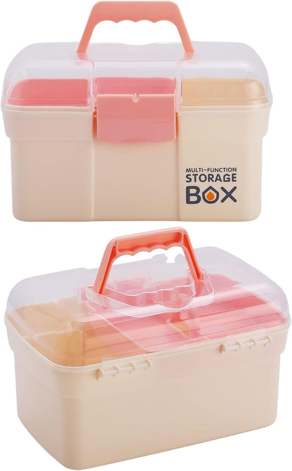 Kinsorcai 11'' Plastic Storage Box with Removable Tray, Multipurpose Organizer and Storage Case for Art Craft and Cosmetic (Green)