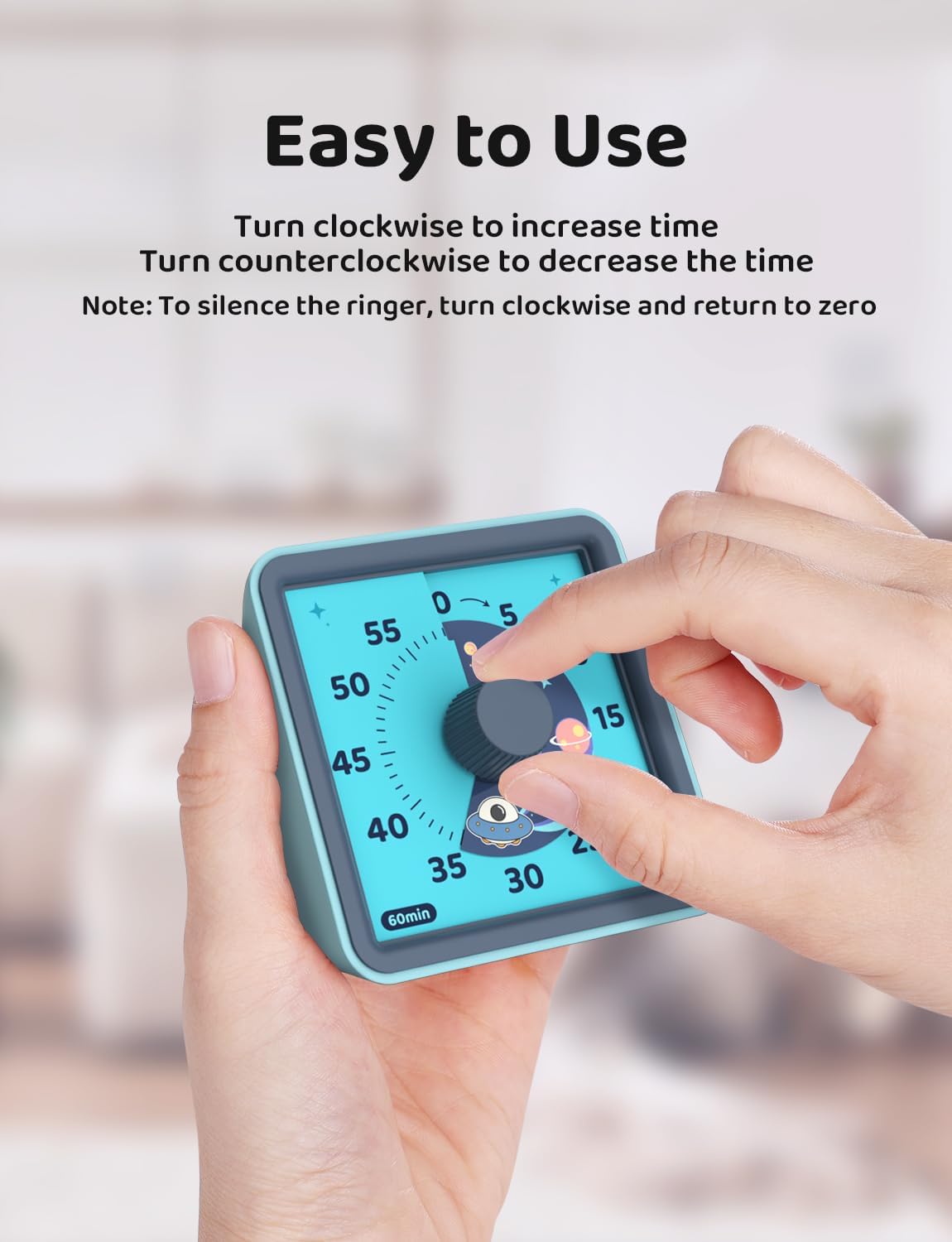 LIORQUE 60 Minute Visual Timer for Kids, Visual Countdown Timer for Classroom Office Kitchen with 'Space Ship' Pattern Design, Pomodoro Timer with Silent Operation (Batteries Included)