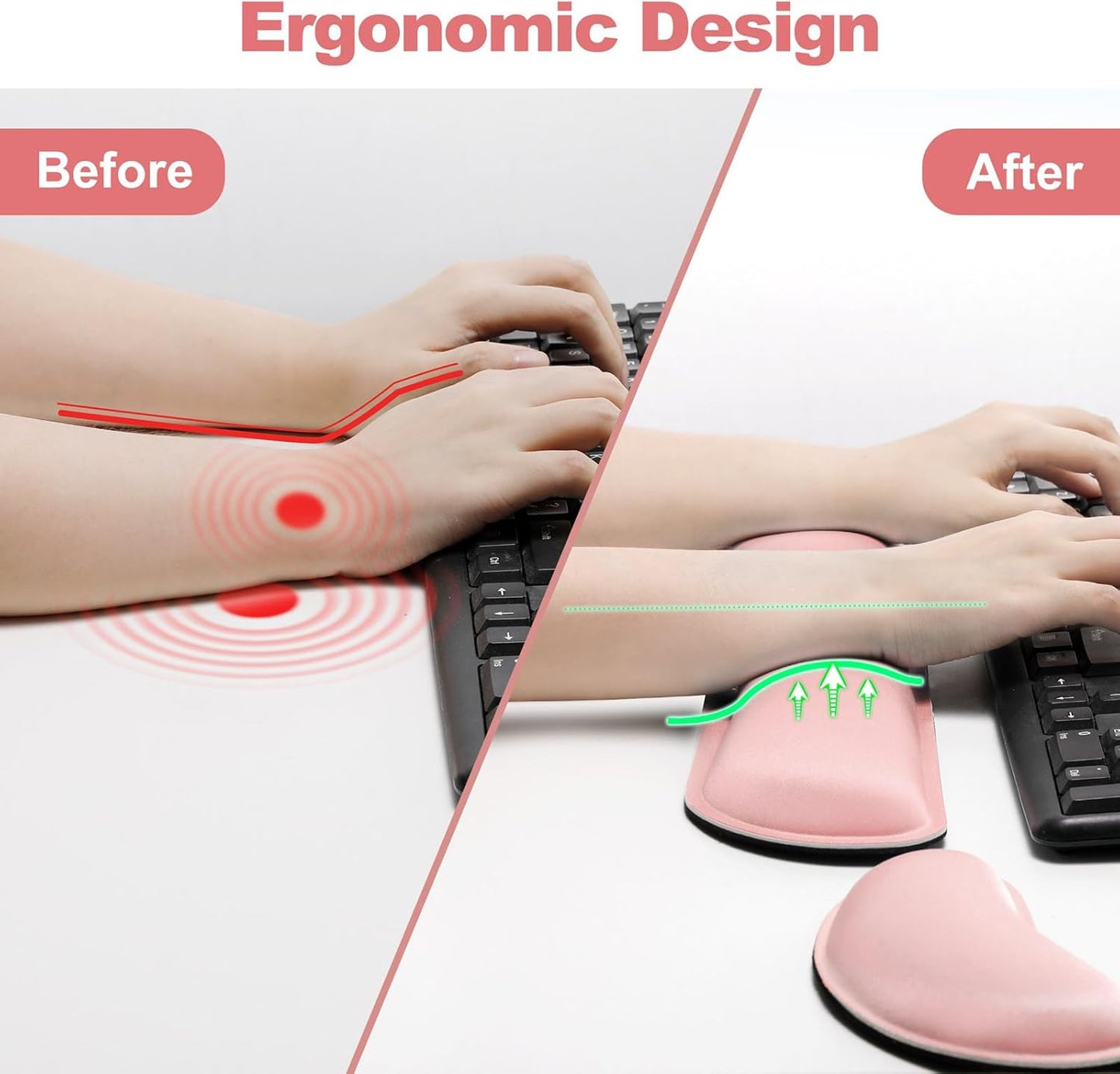 Gimars Upgrade Enlarge Silky and Superfine Fabric Gel Memory Foam Keyboard Wrist Rest Set, Ergonomic Keyboard Mouse Wrist Support for Typing Pain Relief, Comfort for Office, Gaming, Computer, Black