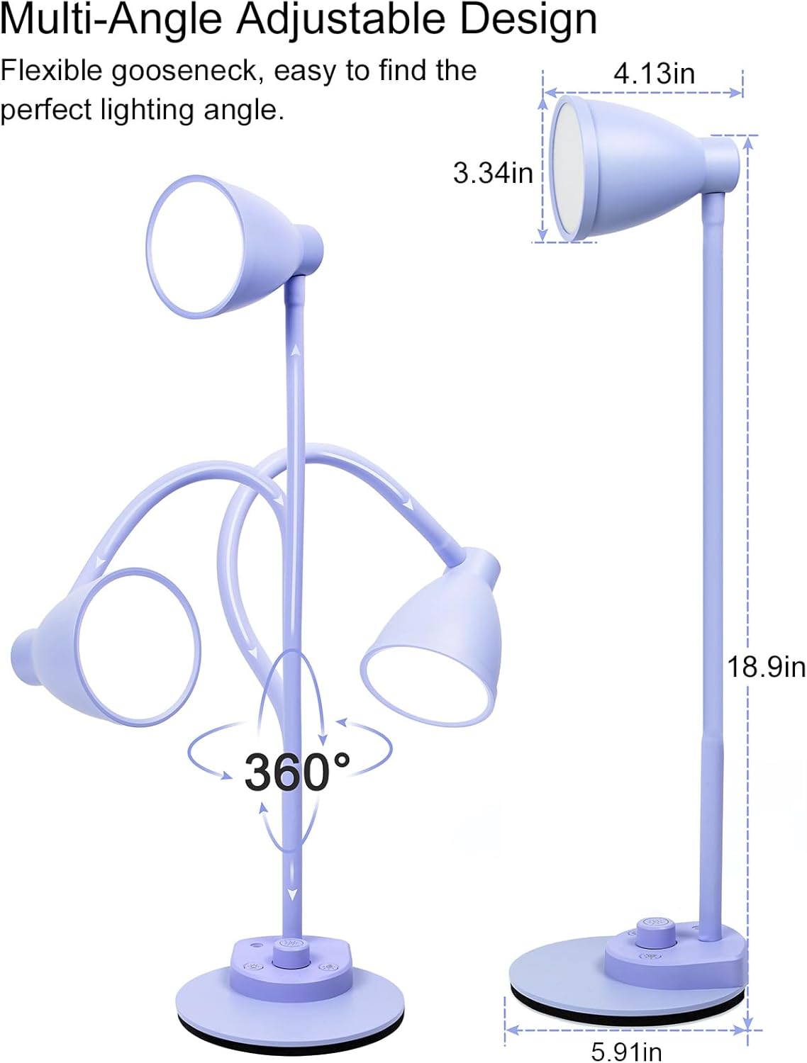 BOHON LED Desk Lamp with USB Charging Port, 3 Color Modes Dimmable Reading Lamp, Auto Dimming Task Lamp, Flexible Neck Table Light for Dorm Bedside, Adapter Include, White